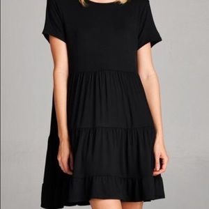 Black empire waist tiered cotton dress
